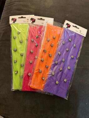 Set of 4 Rhinestone Studded Neon Elastic Headbands